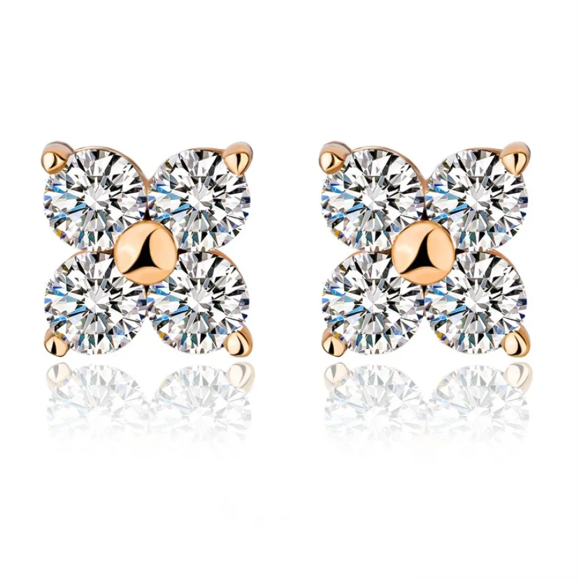 

S925 Silver D Color Moissanite Clover Screwback Earrings for Girls Rose Gold Plated Iced Diamond Flower Stud Earrings Pass Test