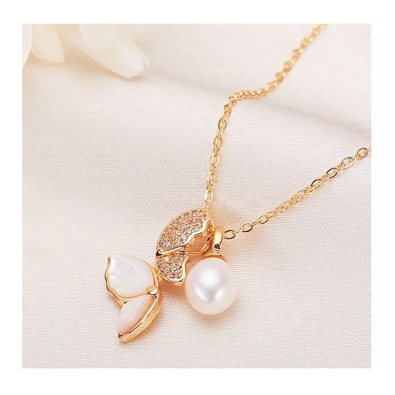 

Freshwater Pearl Pendant, Sea Shell, Ginkgo Biloba Leaf, Zircon Water Drop, Real Pearl Pendant, Necklace, Women's Jewelry Gift.