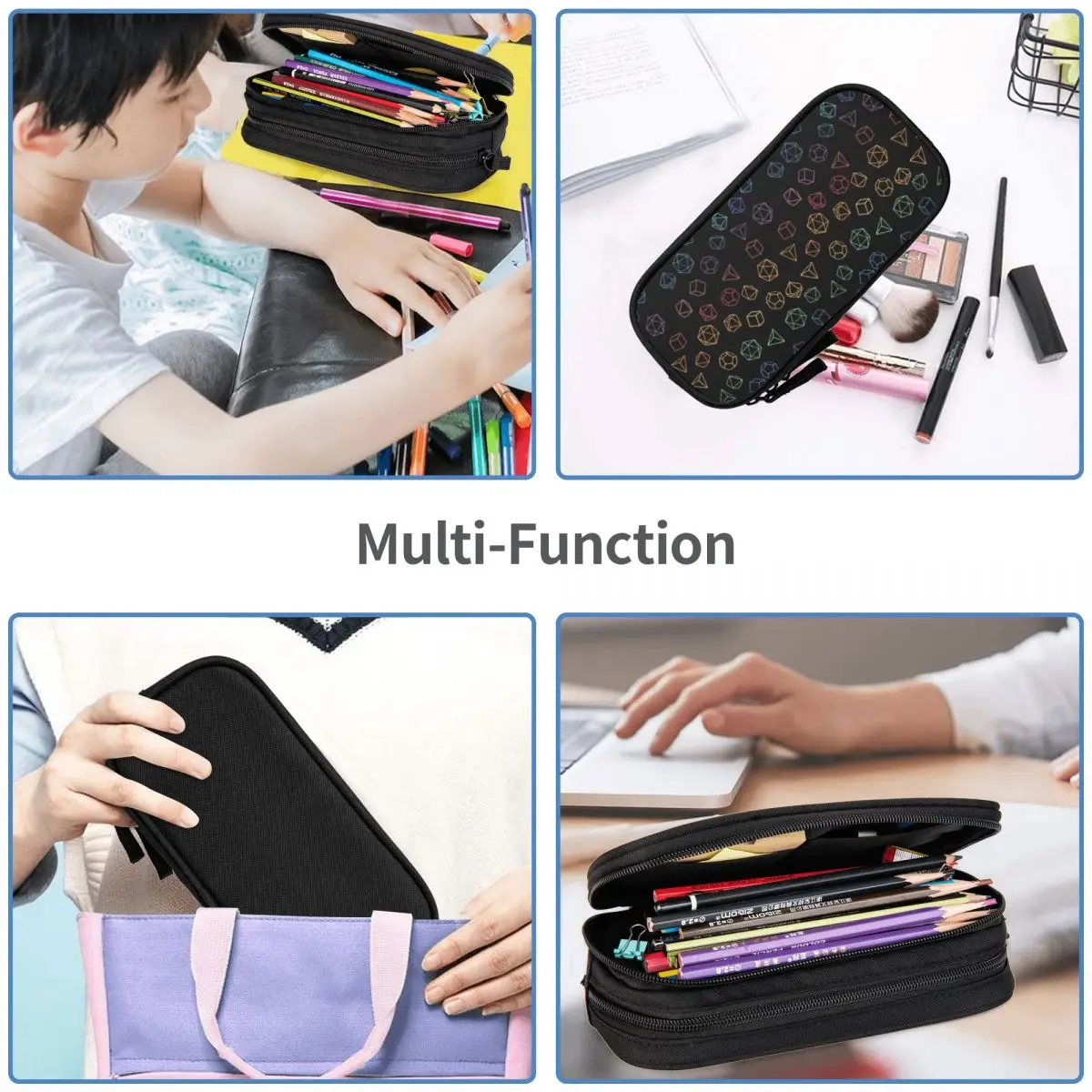 Imagem -06 - Dice Rainbow on Black Pattern Lápis Cases Grande Capacidade Pen Bags Pen Box Lápis Pouch para Meninos e Meninas Estudantes Papelaria