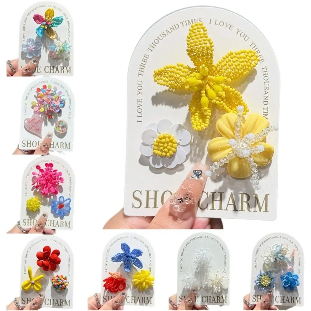3pcs/set Flower Bead Chain Crystal Shoe Charms Sparkling Handmade Jelly Flower Charm Elegant Korean Style Jelly Shoes Charm
