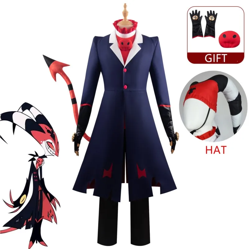 Fantasia de Cosplay Anime para Homens, Blitz Helluva, Cos Boss, Roupa Halloween, Luvas Cauda, Chapéu, Disfarce, Fatos, Masculino