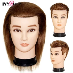 Male Barber Mannequin Head With 100% Human Hair For Hair Stylists Cosmetologist Hairdresser Manikin Doll Head For Hair Styling