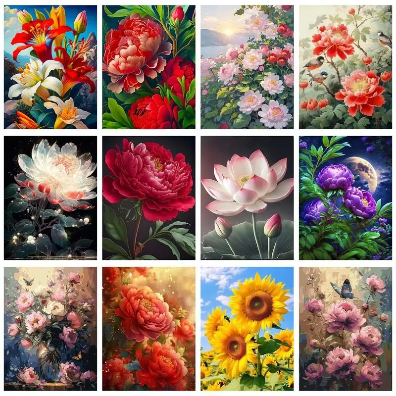

CHENISTORY Full Square Round Diamond Painting Poney Flowers 5D DIY Diamond Embroidery Mosaic Art Home Decor Gift