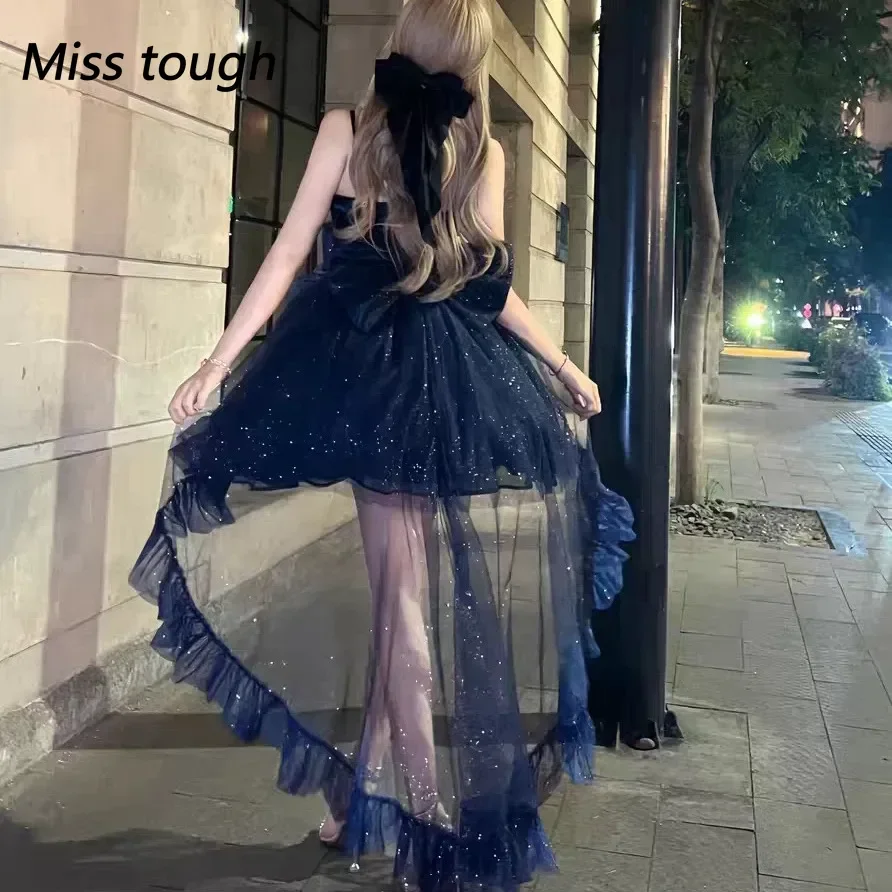 Vintage Elegant Party Midi Dress Women Korean Style Denim Strapless Dress A-line Temperament Sexy Streetwear Designer Dress 2023
