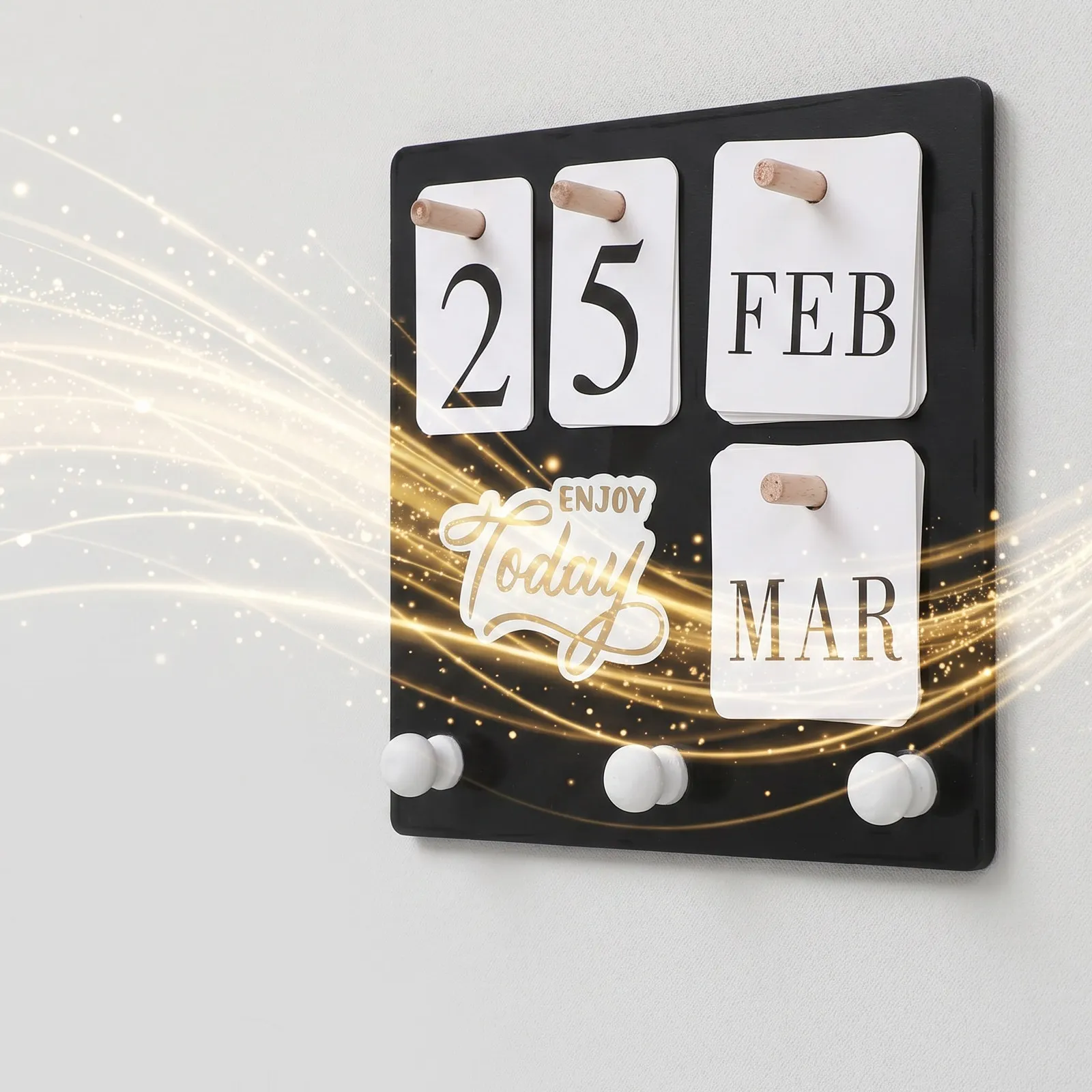 1Set Wood Perpetual Calendar Wall Mounted Desk Day Date Manual Tracker Hook Entryway Office Decor Organizer Calendar with Hooks