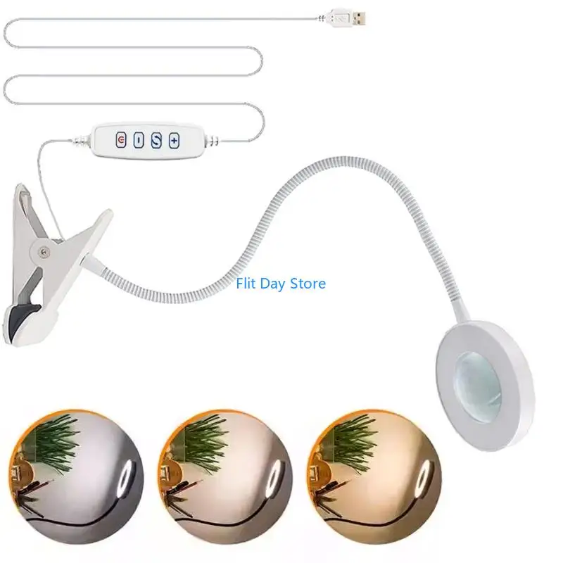 F92C Hands Without Desk Light 10 Brightness Setting Flexible Arm 360 Rotates Magnifiers for Accuracy Work