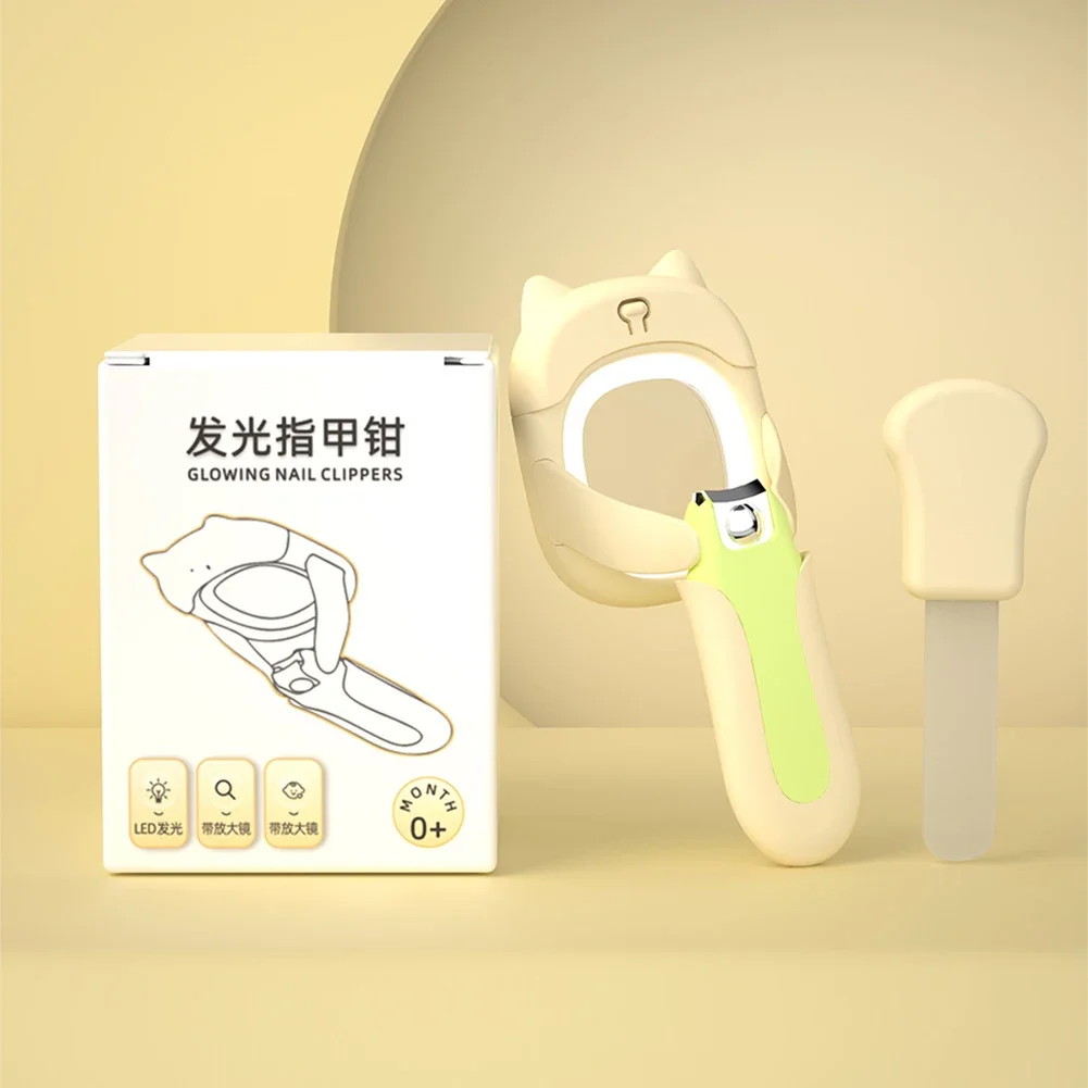 LED Light Baby Nail Clippers Childrens Stainless Steel with Magnifier Splash Proof Luminous Safe Nail Trimmer
