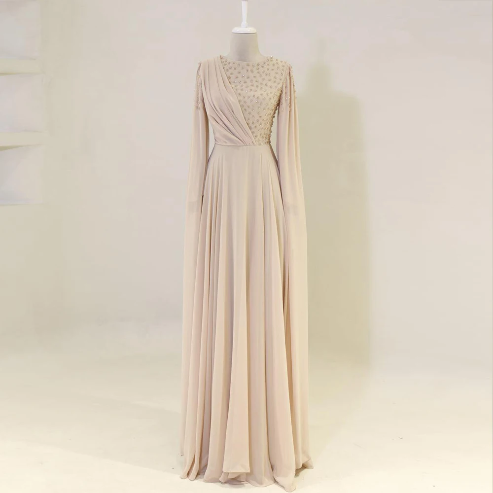 

Ciynsia Customized A-Line Evening Prom Dresses Long Sleeve 2025 New Vestidos De Fiesta Crystal Chiffon Dubai Arabic Formal Dress