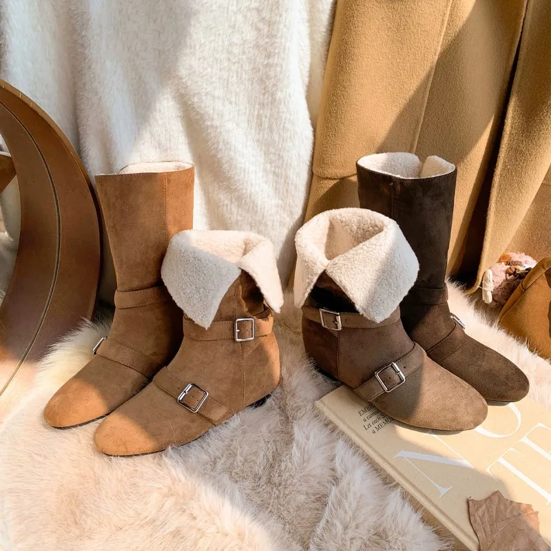 2027 New Fur Platform Women Ankle Boots Flats Suede Warm Shoes Woman Trend Designer Brand Short Plush Cozy Femme Snow Botas