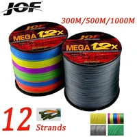 Línea de pesca JOF de 12 hebras, 300M, 500M, 1000M, trenzas reales X12, línea de pesca multifilamento de longitud completa, línea de hilo de PE No. # 0.8-8.0 #