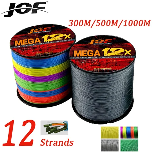 Línea de pesca JOF de 12 hebras, 300M, 500M, 1000M, trenzas reales X12, línea de pesca multifilamento de longitud completa, línea de hilo de PE No. # 0.8-8.0 #