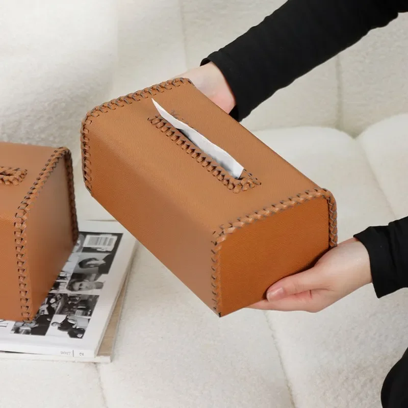 Modern Black Leather Tissue Box Holder Luxury Desktop Napkin Dispenser Organizer For Living Room Home Decor Simple Style High