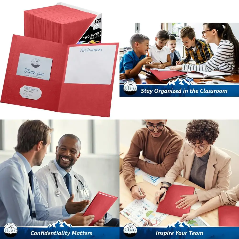 

Red Textured Paper Letter Size EZ Two-Pocket Folders, 125 Pack