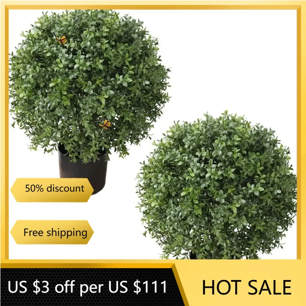 2'T 19''D Topiaries Trees Artificial Outdoors 2 Pack Fake Boxwood Bushes Outside Potted Tree