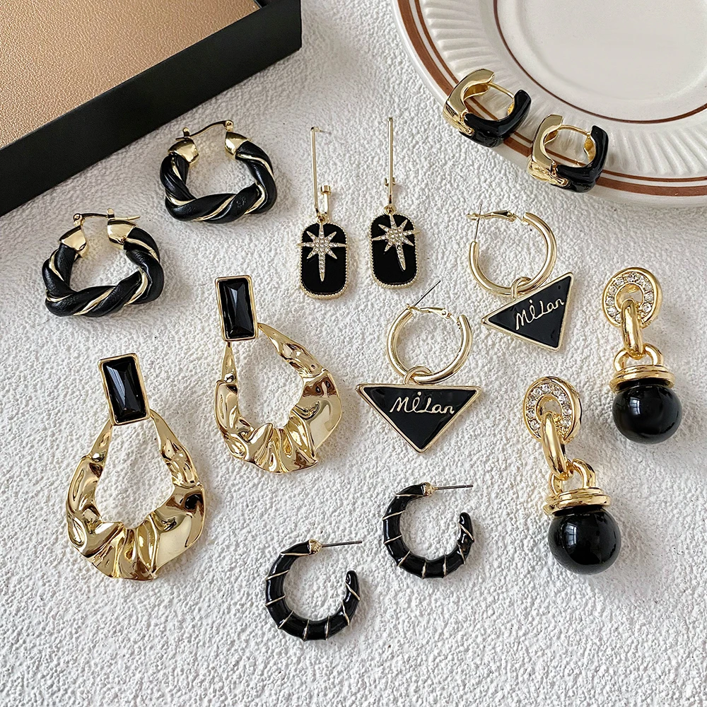 Lifefontier Vintage Black Enamel Resin Geometric Drop Earrings For Women Exaggerate Heart Round Bamboo Earring Pendant Jewelry view 2