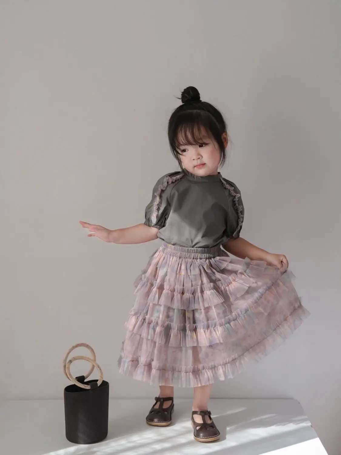 Girls' Fashionable Suit Lace Color Matching Short-Sleeved T-shirt Baby Girls' Tutu Pettiskirt Cake Dress Two-Piece Set