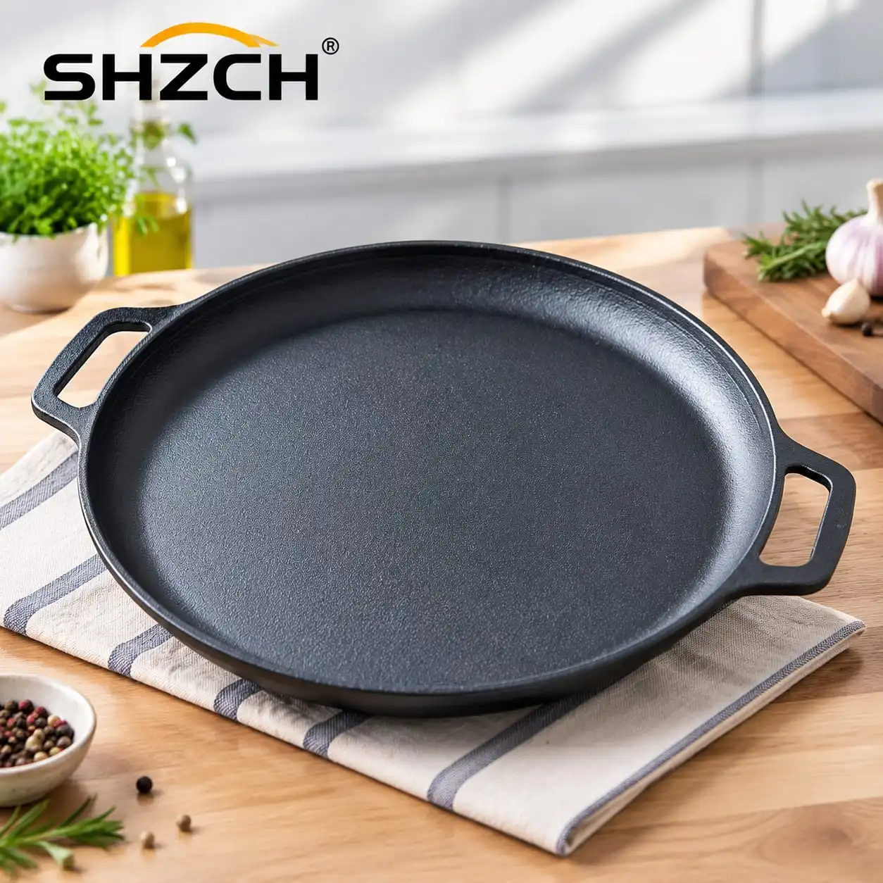 Cast Iron Frying Pan For Home Use Pizza Pancake Fry Pan Non-Stick Round Griddle For Crepes Camping BBQ Grill for Outdoor Cookwa