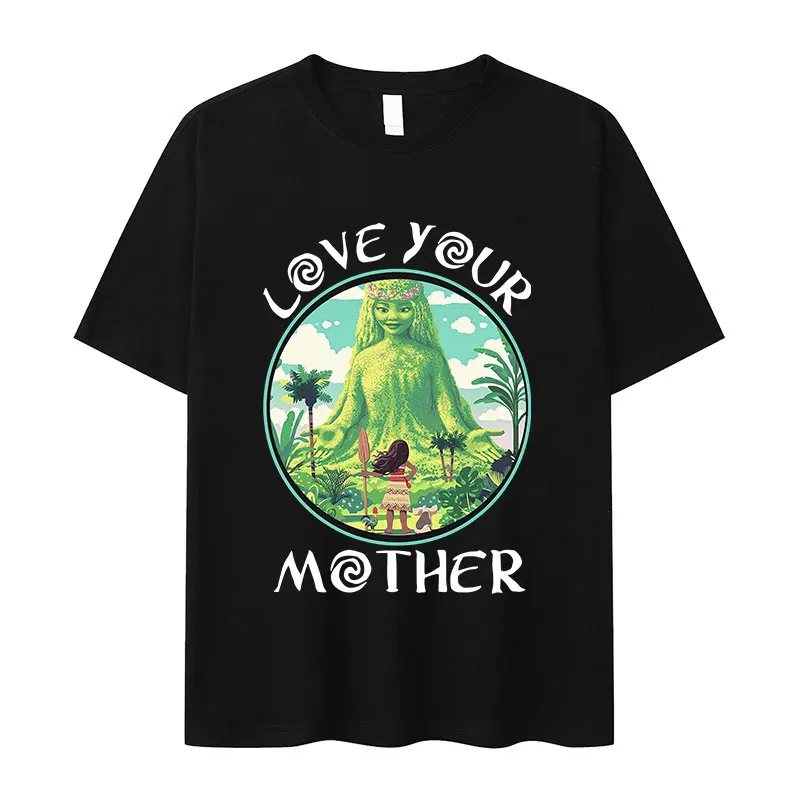 Moana Love Your Mom Graphic Print Tee Shirt Men Women Vintage High Quality Fashion T-shirt Casual 100% Cotton Oversized T Shirts