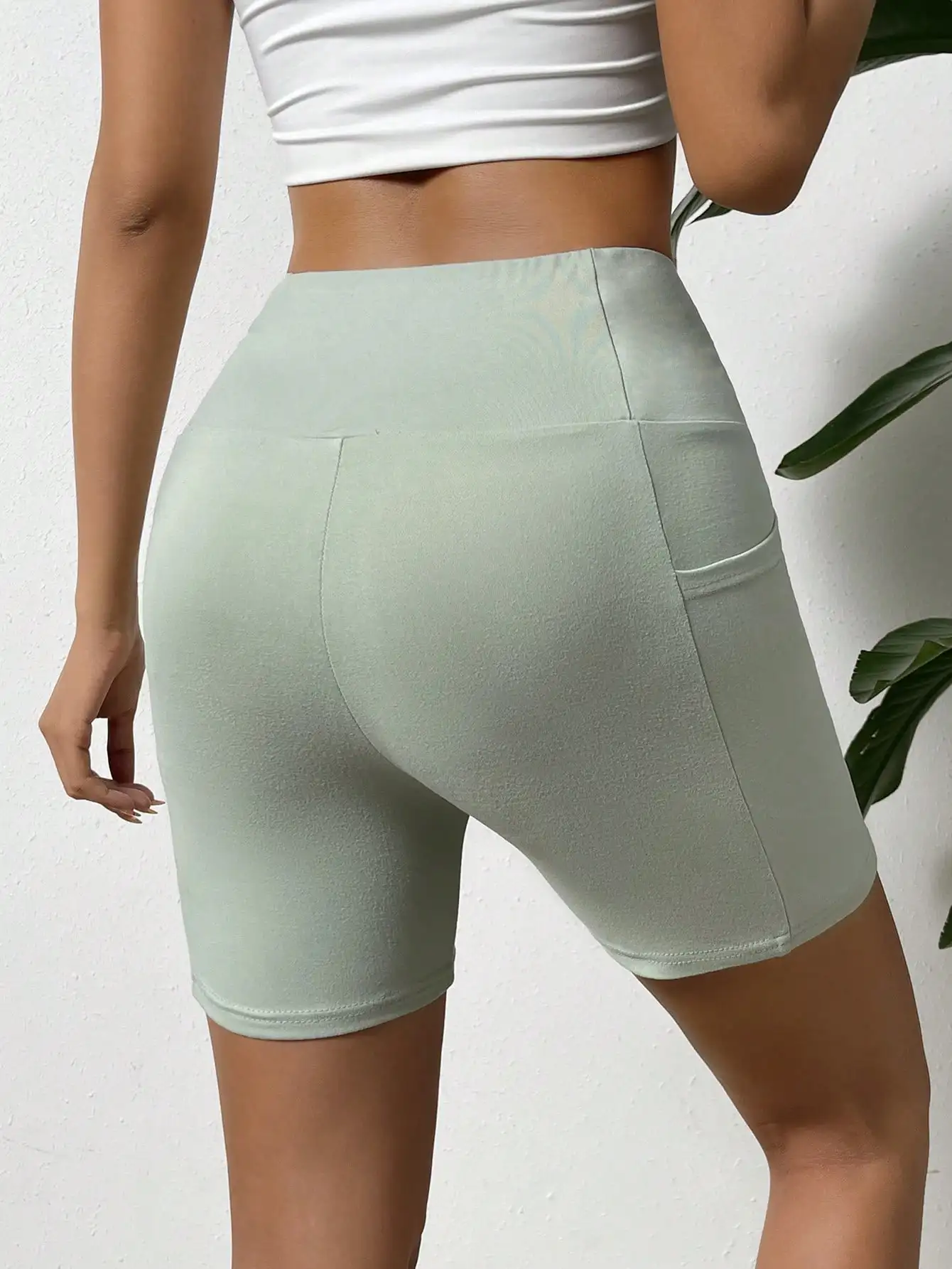 Nice moda casual malha esportes alta bolso elástico primavera e verão leggings curtos femininos
