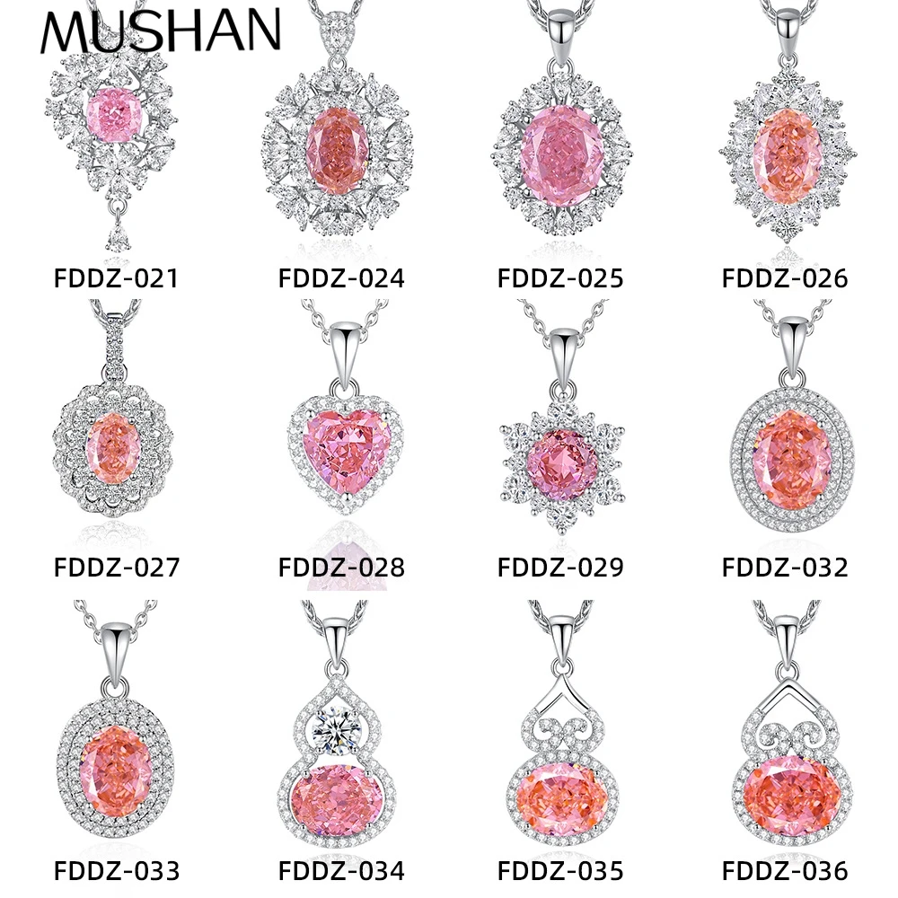 

MUSHAN Luxury Jewelry Full Diamond S925 Silver Necklace High Carat Diamond 8a Ice Flower Zircon Pink Chain