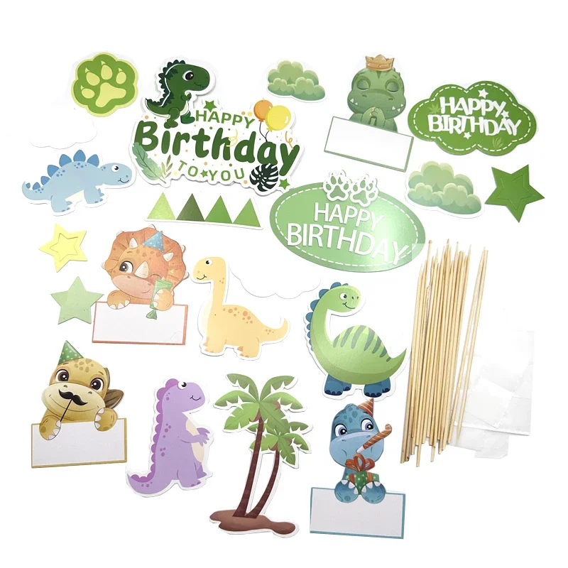 20Pcs Dinosaur Cupcake Toppers Cute Dino Happy Birthday Cake Decoration for 1st Baby Shower Wedding Birthday Party Favors