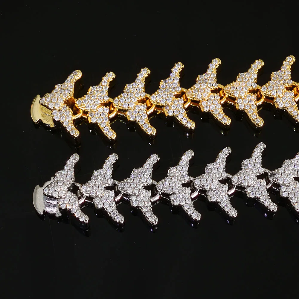 ESKEEM Full Iced Out Arrow Link Bracelet 16mm Silver Plated with Elastic Clasp Micro Pave Zircon Design Hip Hop Fine Jewelry