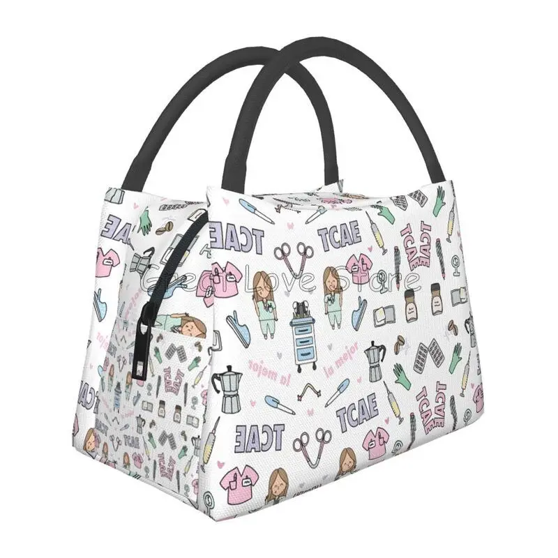 Doctors Nurse Print Thermal Lunch Bag Women Portable Insulated Cooler Bag for Picnic Work Reusable Packed Lunch Box Bags