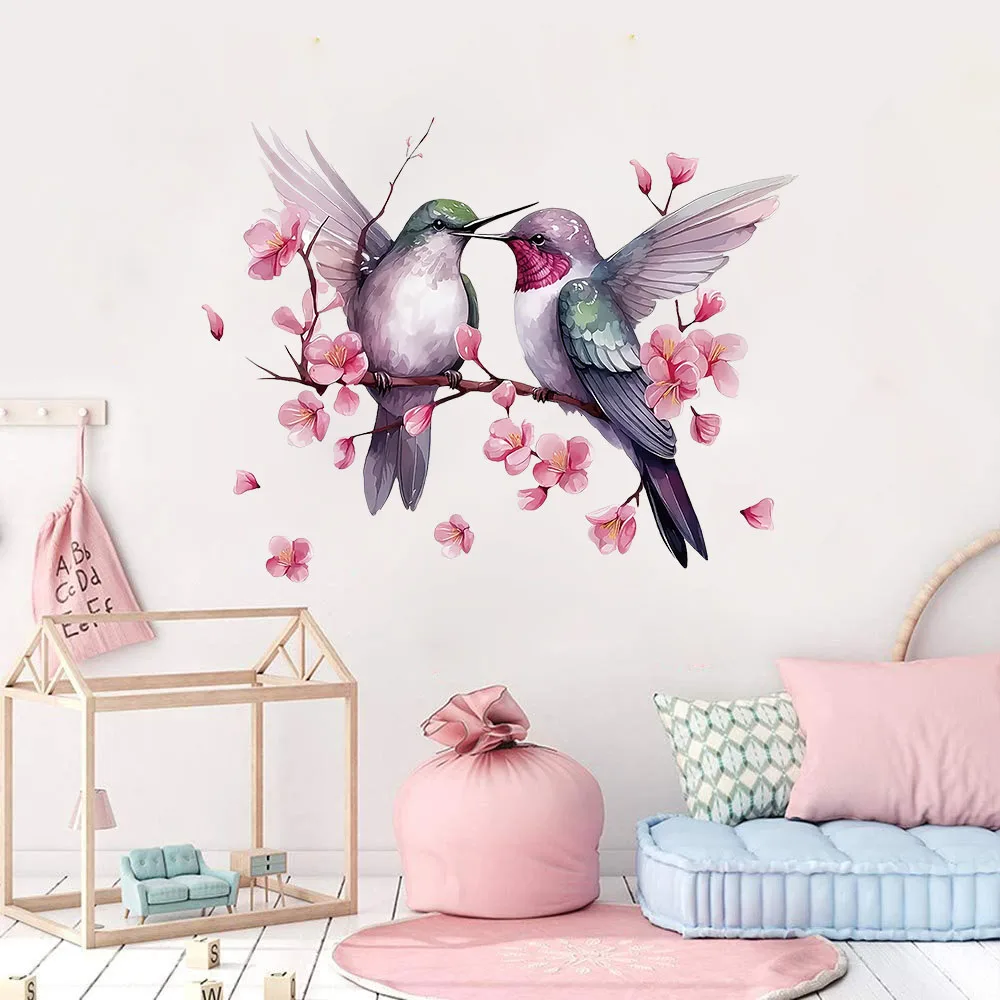 Hummingbird Cherry Blossom Wall Stickers Decals Living Rooms Bedrooms Bathroom Playroom Wall Decor