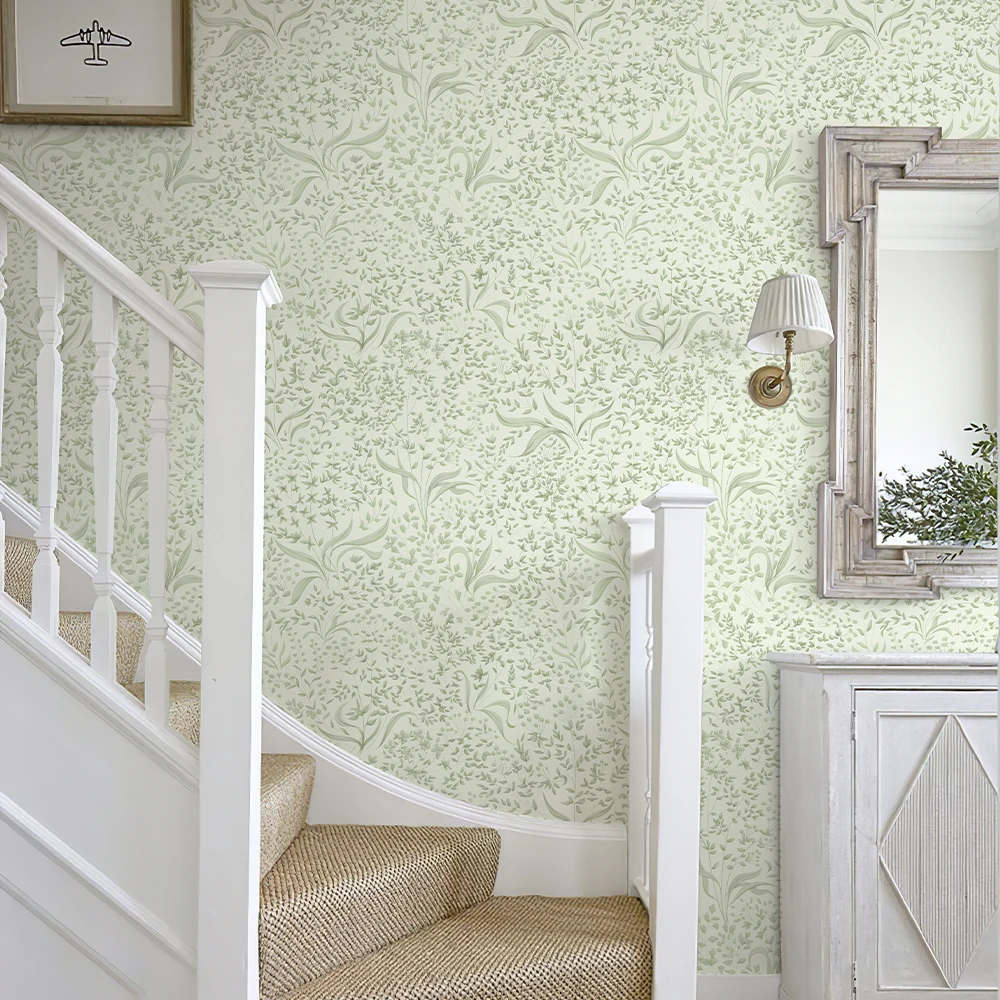 Green Leaves Peel And Stick Wallpaper Fresh Flowers Self Adhesive Waterproof Wall Decor Contact Paper Retro Furniture Sticker