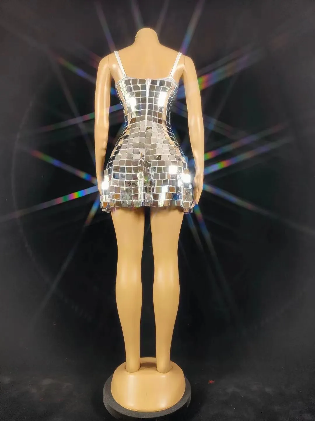 Modern Singer Outfit Silver Mirrors Sleeveless Short Dress Evening Birthday Celebrate Outfit Party Sexy Costume