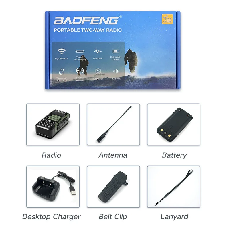 Baofeng-UV16 Portable Walkie Talkie, Two Way Radio Transceiver, Powerful Type-C Cable, VHF, UHF, Dual Band, CB Ham Radio, 10W