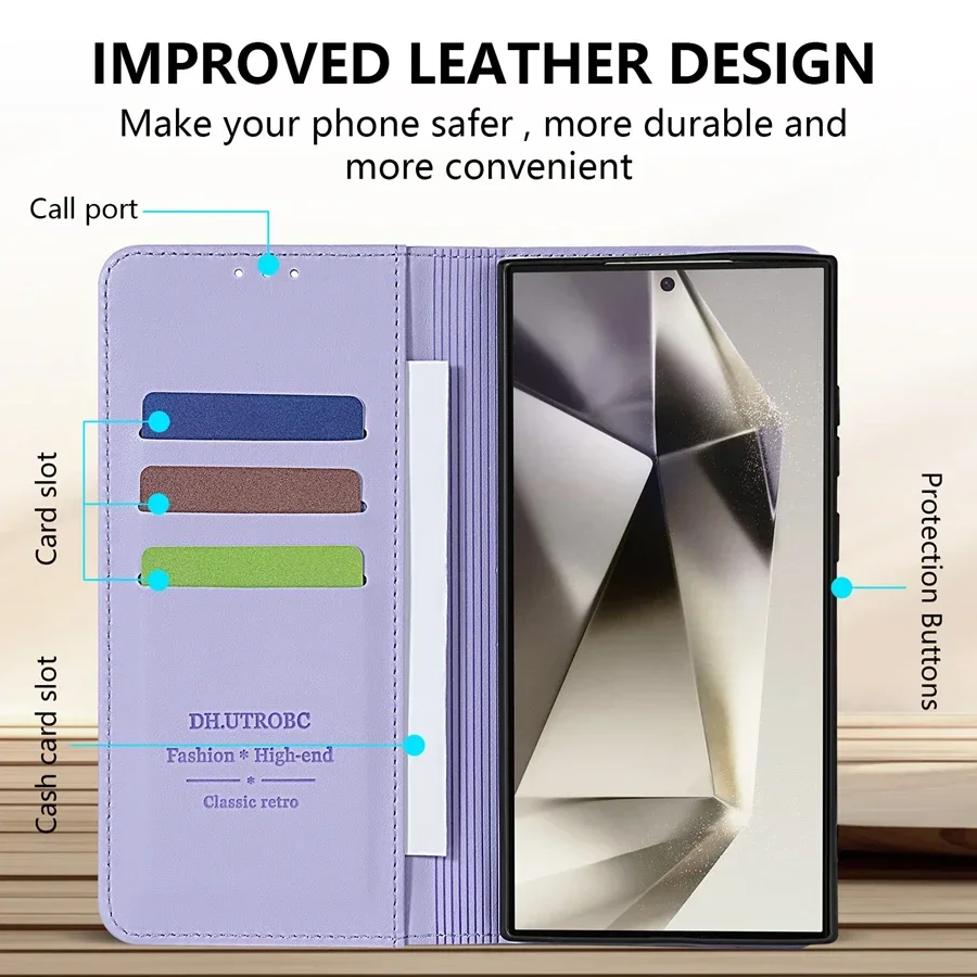 Wallet Skin friendly Magnetic Slot Flip Leather Case For Samsung Galaxy S24 Ultra S23 FE S22 S21 S20 S10Plus A13 A14 A15 A35 A55