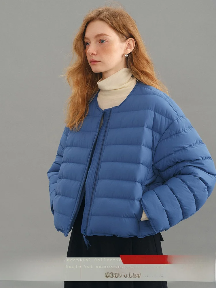 

Loose Fit White Du down Jaet Women's round Ne ort Coat Warmth Commute Sle 90% down Fill Powerpoint Slimming