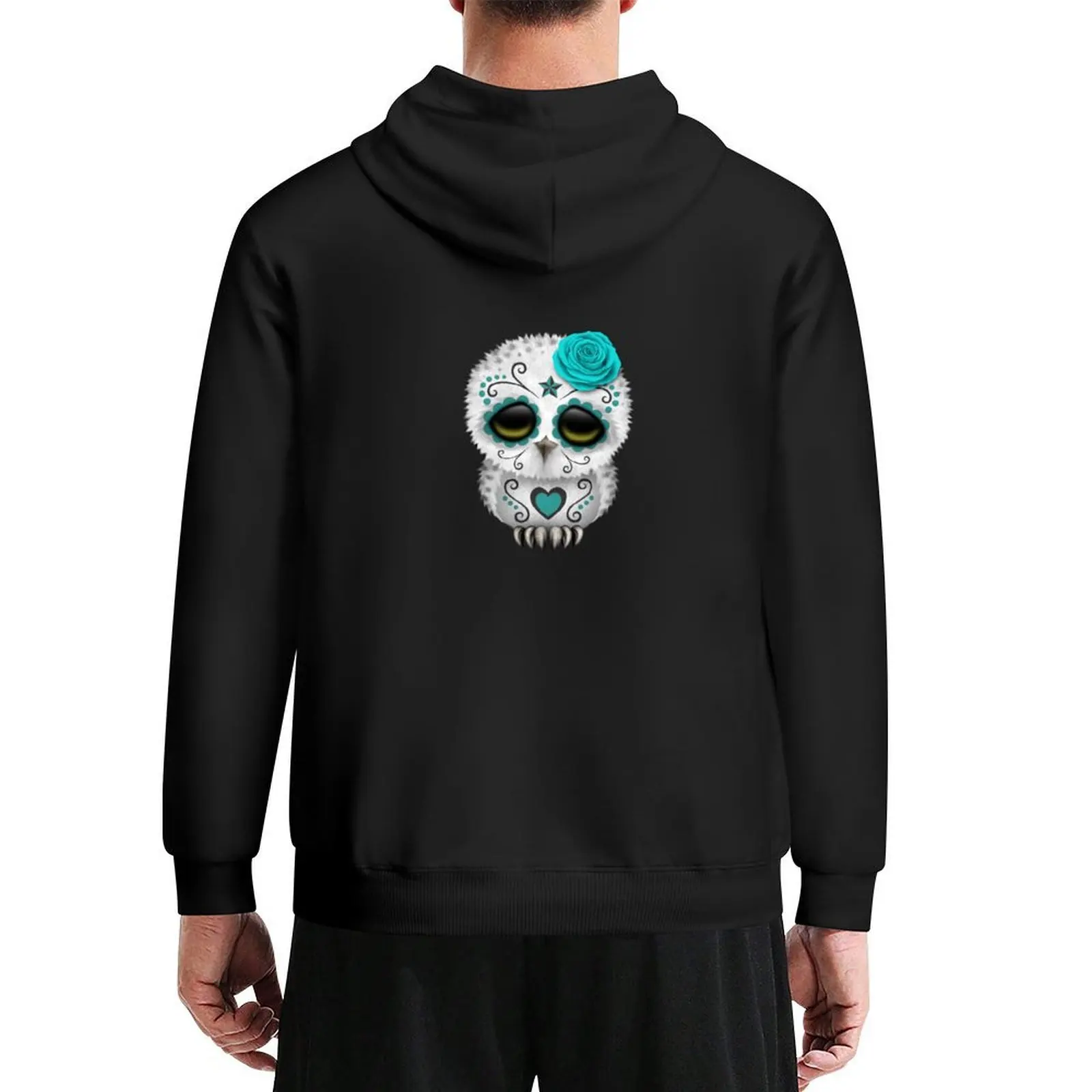 

Cute Teal Blue Day of the Dead Sugar Skull Owl Hoodie anime clothes aesthetic clothing winter clothes fashion men new hooded tee