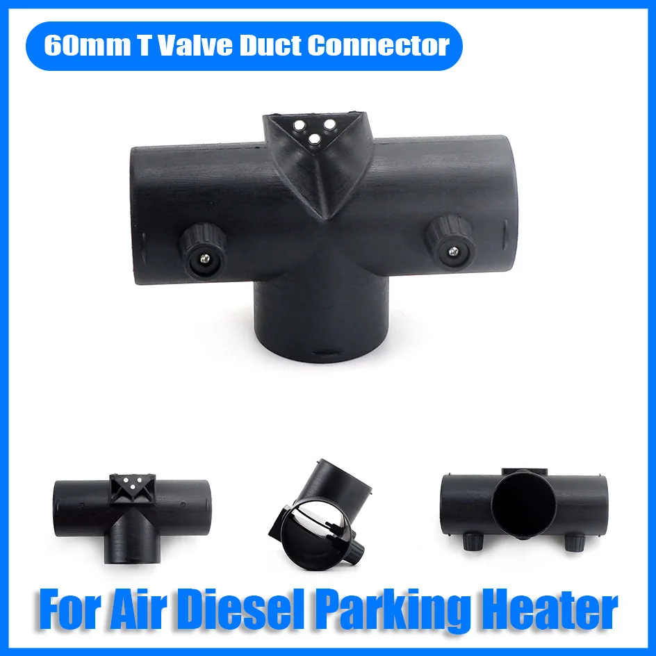 60mm 2 Vavles Flap Adjustable Air Diesel Heater Vent Ducting T Branch Splitter Exhaust Pipe Joiner Connector For Car VAN