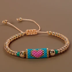 Heart Miyuki Bracelet Handmade Woven Adjustable Hard Golden Plated Beads For Women Fashion Jewelry Summer Love Beach Boho Gift