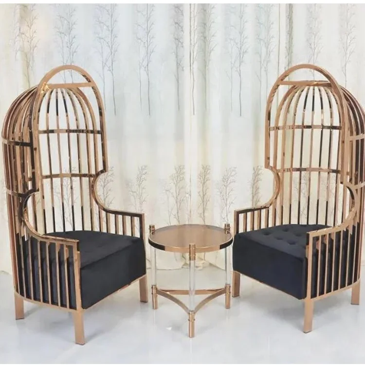 Luxury Love Seat Furniture Reception Stainless Steel Gold Wedding Stage Bride Groom Leather Sofa