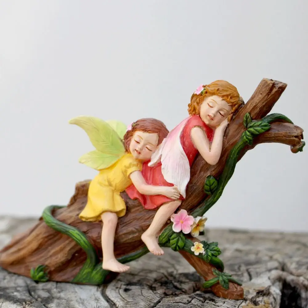

Realistic Sleeping Fairy Statue Handmade Funny Garden Fairies Figurines DIY Resin Crafts Baby Fairy Lying on Tree Sculpture