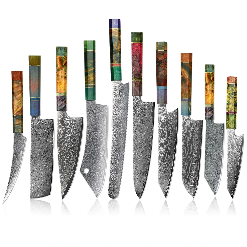 Chef Knife set 67-layer Damascus Steel Japanese Kitchen Knives Kiritsuke Meat Vegetable Slicer knife with Solidified wood handle