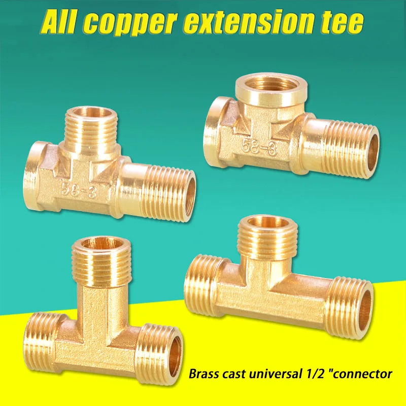 

1-30pcs 1/2in Extension Tee Copper Three Outer Teeth Extension Copper Tee Joint 1/2 DN15 Internal And External Thread Accessorie