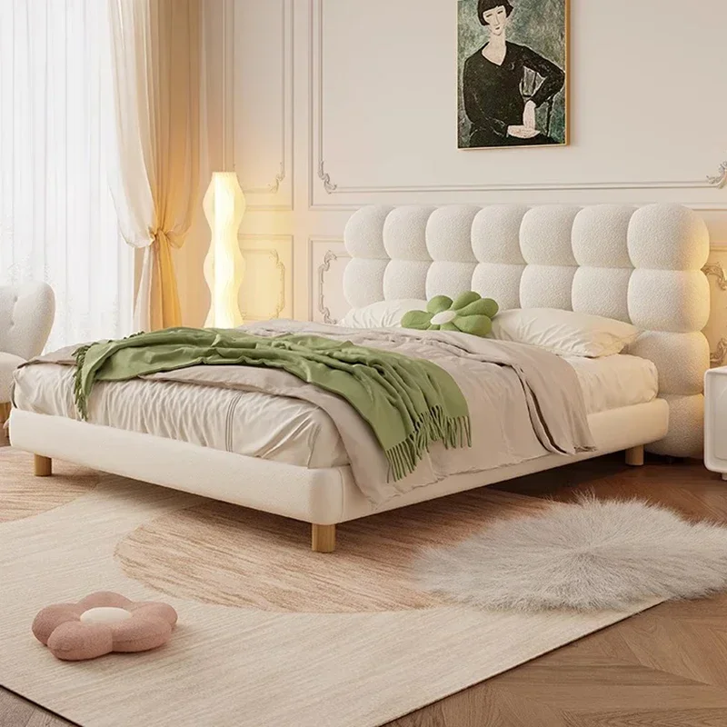 #Princess Puff Headboards Bed Children Double White UniqueEuropean Floor Bed Bedding Bedframe Cama Matrimonial Bedroom Furniture