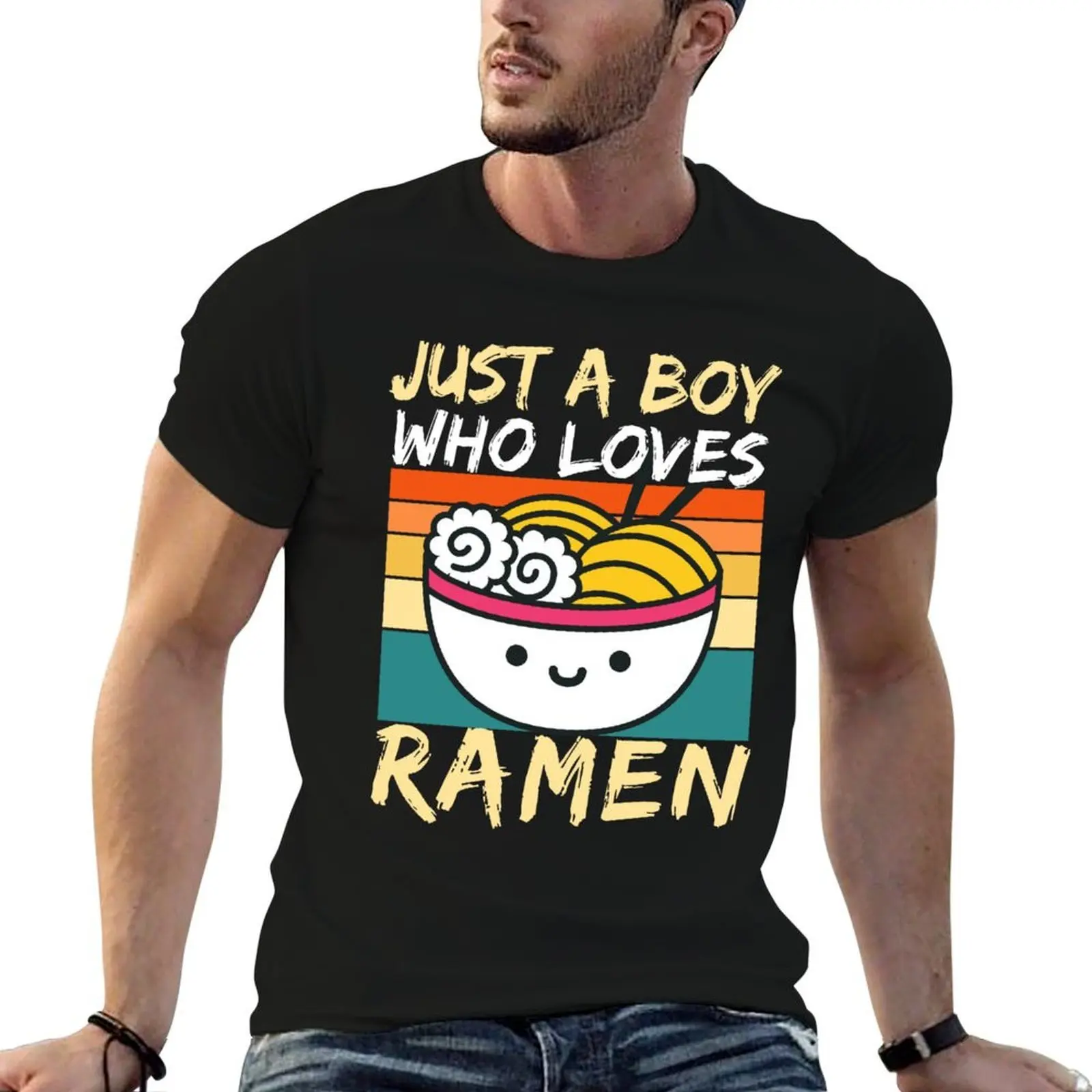 Just a boy who loves ramen japenese food kawaii retro T-Shirt cotton t shirt man T-Shirt