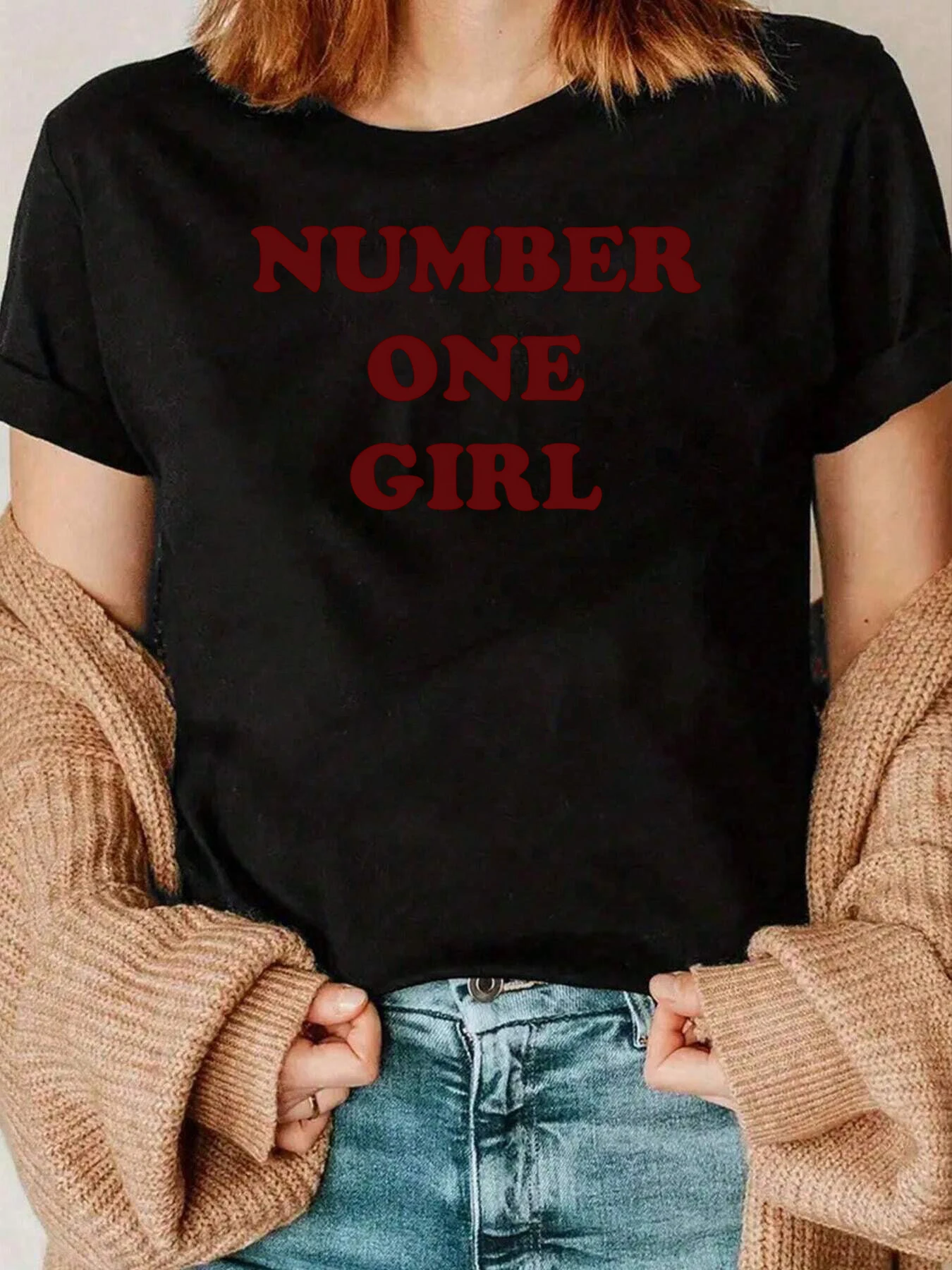 

Number One Girl Print T Shirt For Women Casual Wear Everyday Outfit 220g