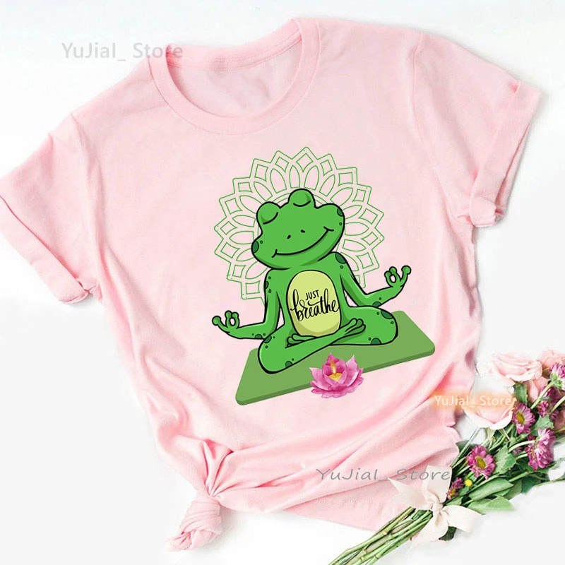 

Funny Pink Tshirt Women'S Clothing Yoga Frog Warrior Meditation Classic Print T Shirt Girls Harajuku Kawaii Clothes Summer Tops