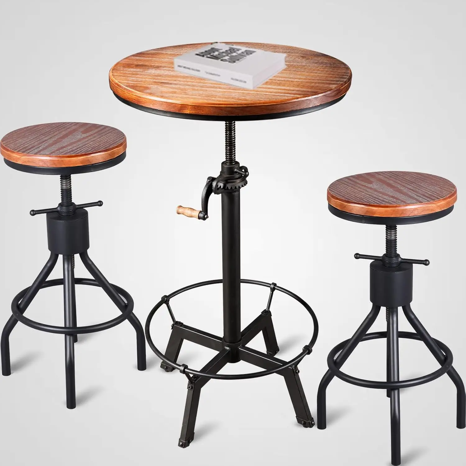 Industrial High Pub Mesa e Cadeiras Set, Rústico Bar Stools, Party and Cafe, Escritório e Corredor, 3 PCs