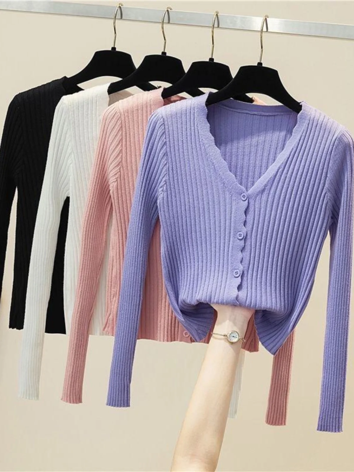 

Ele ort Knitted Jaet 2024 Autumn Winter Thin Soft Long Sve V-Ne Trendy Women's Cardigan Korean Sle Slim Fit