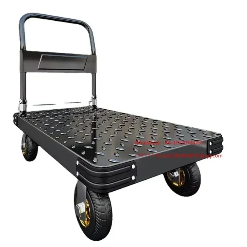 

LL Trolley Pulling Goods Trolley Folding Household Trailer Flatbed Truck Warehouse Steel Plate Silent Trolley