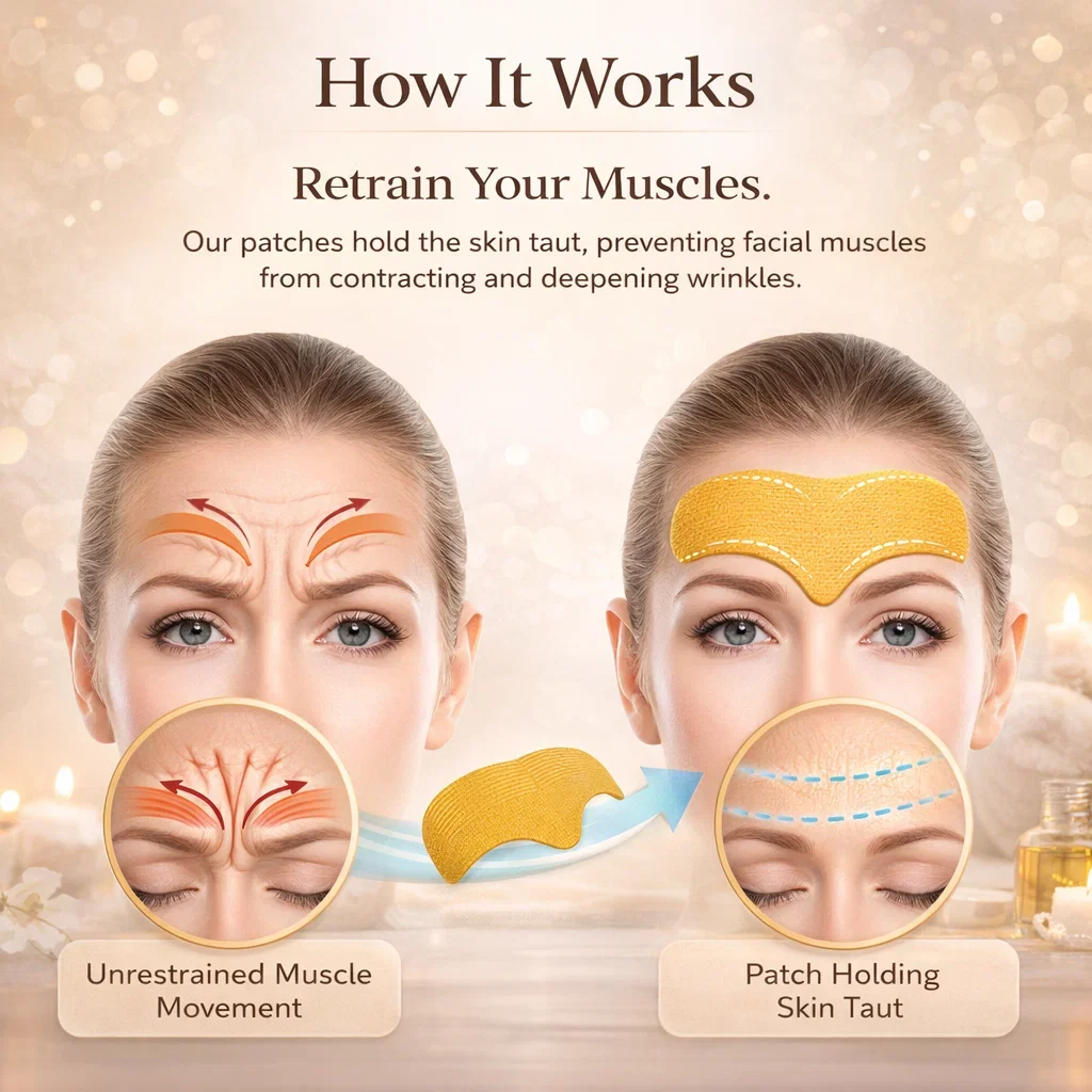 Forehead Wrinkle Patches 10Pcs Facial Smoothing Strip for Frown Lines and Lines Anti Wrinkle Face Tape with Jojoba Oil Skin Lift