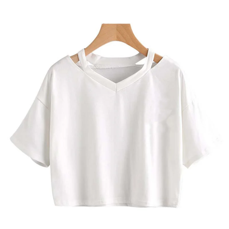 Y2k Crop Tops Women's Graphic Short Sleeve V-neck Cropped T Shirt 90s Vintage Tshirt Woman Summer Sexy T-shirt image 4