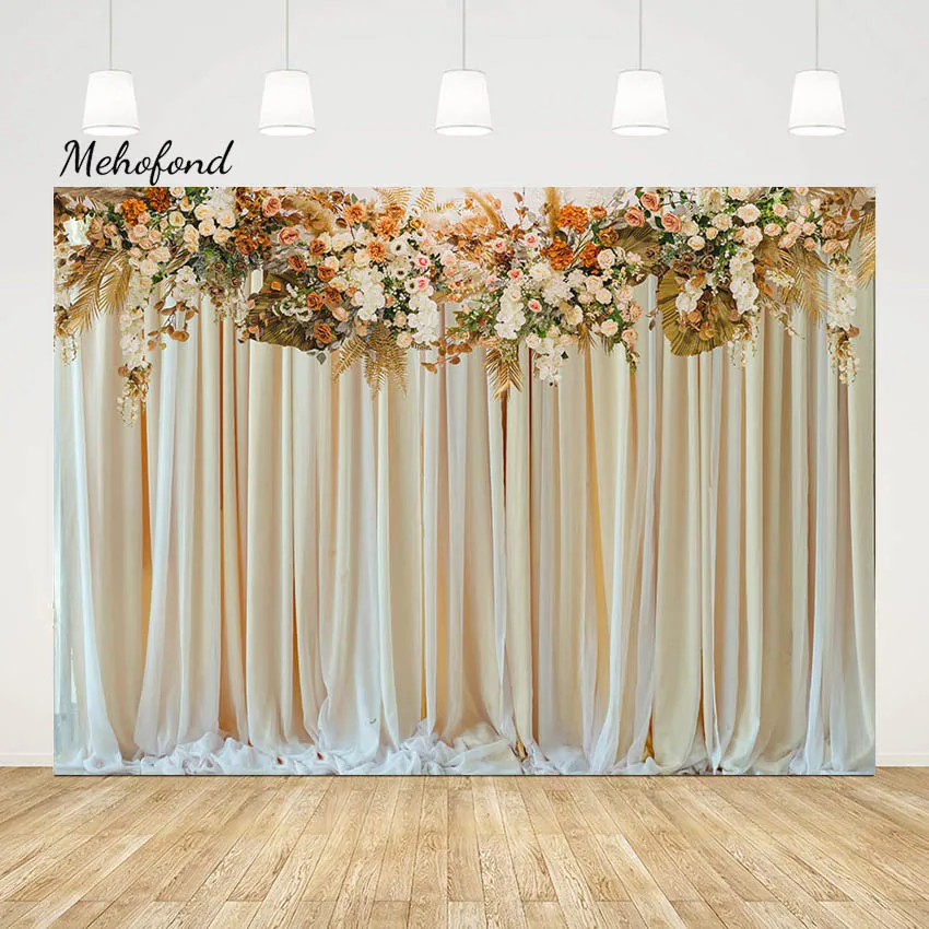 Mehofond Curtain Flower Photography Backdrop Bridal Shower Wedding Engagement Baby Birthday Party Background Decor Photo Studio